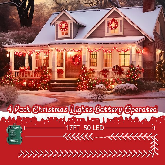 Christmas Patio String Lights 4-Pack, 66ft 200 LED Waterproof
