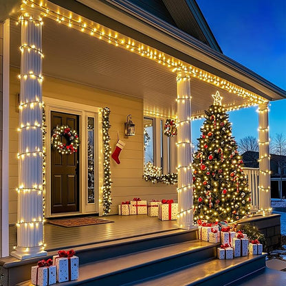 LAMPHOME 50 LED Outdoor Christmas Lights, 17 FT Battery Operated Mini String Light with 8 Modes & Timer, Xmas Tree Waterproof for Patio Garden Party Wedding Holiday Decor (Warm White)