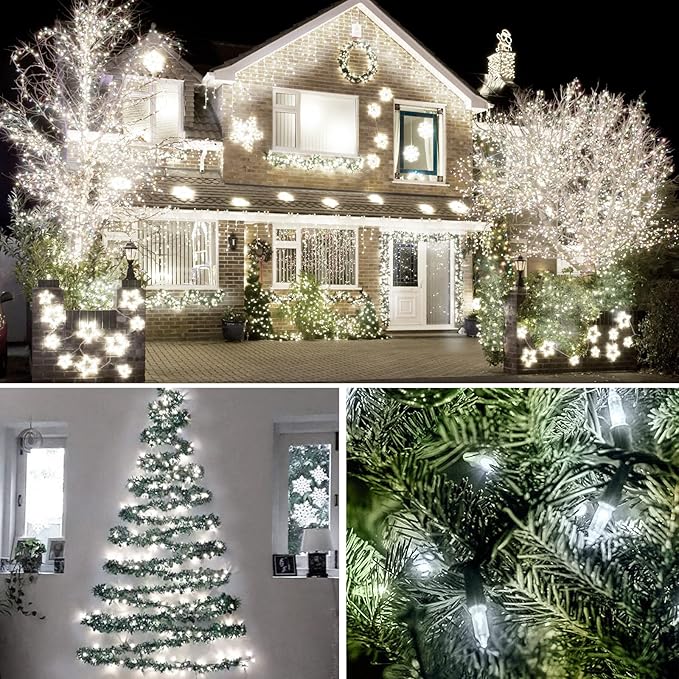 KOUQIYA Battery Operated Christmas Lights, 33ft 100 LED Battery Operated String Lights with Auto-Timer 8 Modes Waterproof String Lights for Xmas Outdoor Indoor Garden Party Decor, Cool White
