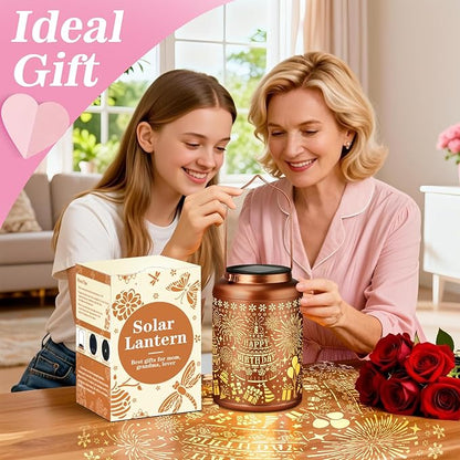 Birthday Gifts for Women Mom Grandma, Happy Birthday Gifts for Women, Solar Lantern Outdoor Waterproof Gardening Decor Hanging Solar Lights Yard Decorations Outdoor, Backyard, Patio