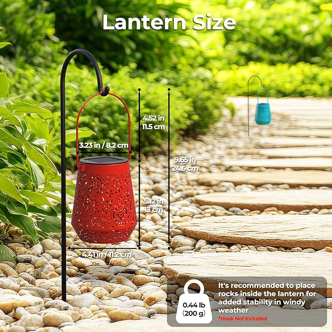 Solar Lanterns 4 Pack Outdoor Waterproof Solar Lights, Mothers Day Gifts for Women Garden Decor LED Hanging Solar Powered Decorative Lantern with Handle for Outside Patio Yard Table Fence
