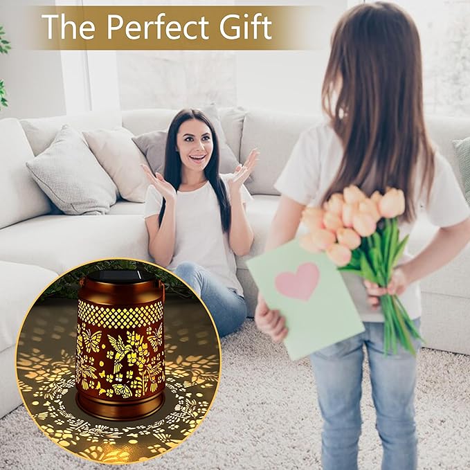 KY&BOSAM Solar Lanterns Outdoor Waterproof Hummingbird & Butterfly Lantern Garden Decor Birthday Gift for Women Mom Metal Hanging Solar Light LED Decorative for Patio Yard Lawn Backyard Front Porch