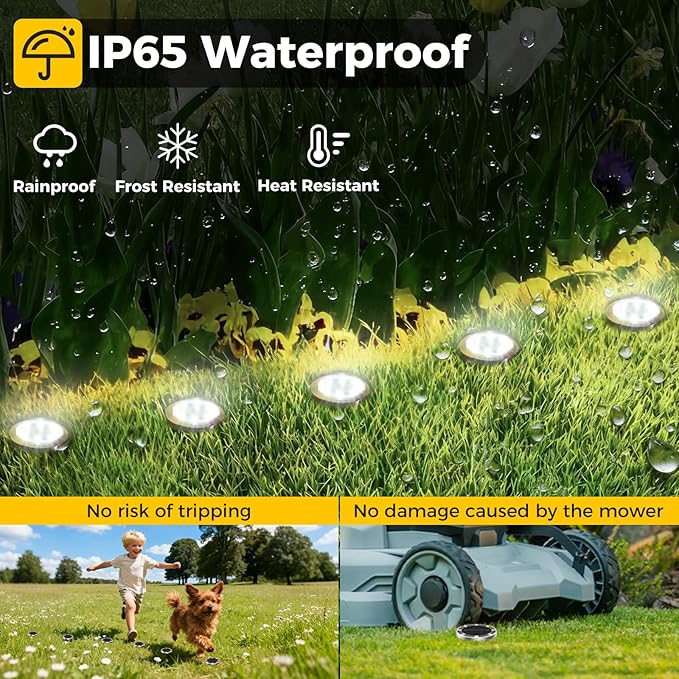 20 Pack Solar Ground Lights Outdoor, 8 LED Mini Flat Solar Disk Lights, IP65 Waterproof Anti-Rust Disc Light, Landscape Lighting for Garden Pathway Yard Walkway Driveway Lawn,Cool White