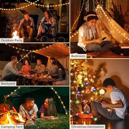Camping String Lights, Camping Essentials Quick Storage 32.8FT Rechargeable Camping Lights String with 8 Modes, Hanging Waterproof Portable LED Lamp for Outdoor Patio Awning Garden Party Essentials