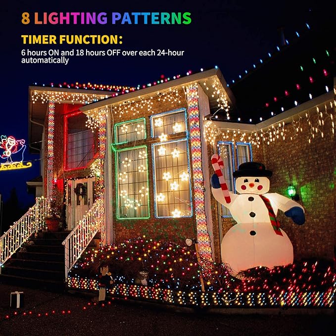 Tcamp Battery Operated Christmas Lights Outdoor Indoor, 33ft 100LED Christmas Tree Lights with Remote Timer, 8 Modes Waterproof Fairy String Lights for Christmas Tree Wreath Party Decor (Colored)