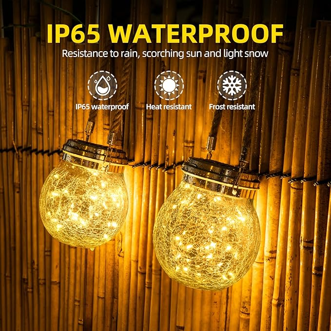 ROSHWEY Solar Lantern Gifts for Women, 2 Pack Hanging Garden Decor Lights Outdoor Waterproof with 30 LED for Halloween Christmas Easter Gift, L Size