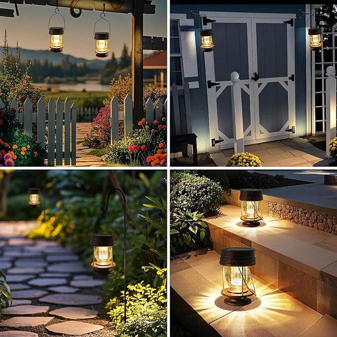 Courtyard Solar Lantern Set 2-Pack, Rustic Outdoor Lighting