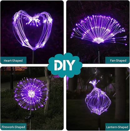 JJGoo Solar Firework Lights, 2 Pack 180 LEDs 2 Lighting Modes Solar Lights Outdoor Waterproof for Garden Patio Walkway Pathway Party Wedding Christmas Decorative - Purple