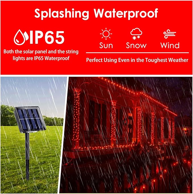 bhclight Solar String Lights Outdoor, 2-Pack Total 80FT 200 LED Solar Twinkle Lights Outside Waterproof Copper Wire 8 Modes Fairy Light for Festive Decoration Garden Tree Party Birthday Decor(Red)