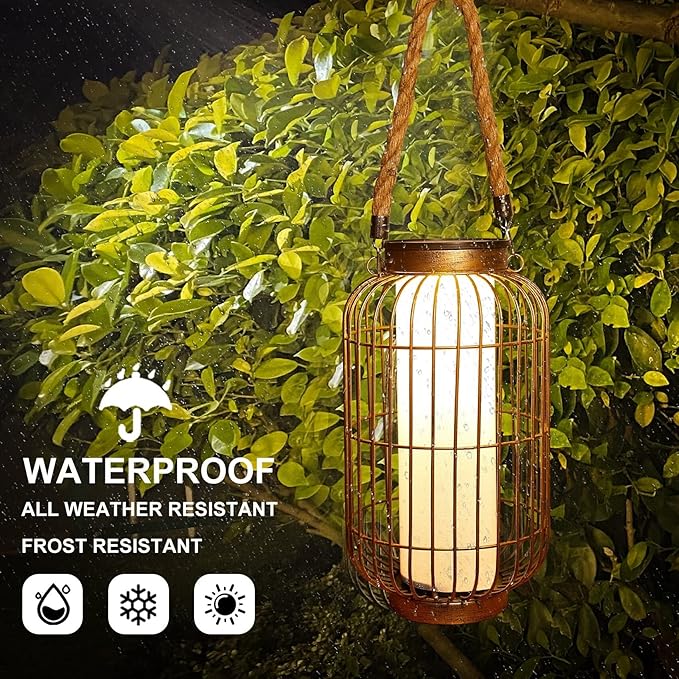 pearlstar Large Solar Powered Lantern Outdoor-Heavy Duty Metal Hanging Lights Decorative Solar Table Lamp Waterproof for Outside Patio Yard Garden Porch Tabletop Decor (Copper) (Pack of 4)