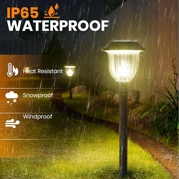 AOSEA LED Solar Lights for Outside,Bright 6 Pack Solar Lights Outdoor IP65 Waterproof,Landscape Lighting,Garden Decorative for Yard,Patio,Walkway,Sidewalk,Driveway,Lawn (Warm)