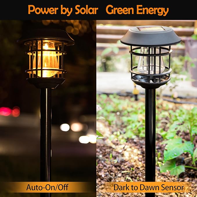 Solar Pathway Lights 8PK - Outdoor Garden Yard Landscape Lights, Waterproof Auto-on/Off for Lawn, Patio, Walkway - Warm Light (Black)