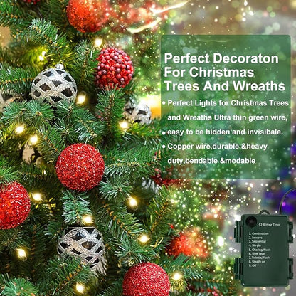 2Pack Outdoor Fairy Lights Battery Operated,10Feet 100LED Green Copper Wire Cluster Lights with 8 Modes and Timer,Twinkle String Lights, Mini Lights for Christmas Tree Wreath Wedding,Warm White