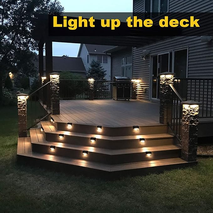 Solar Deck Lights Outdoor, 16 Pack Step LED Waterproof Patio Decor Lights for Railing, Stairs, Fence, Post, Yard and Driveway, Warm White