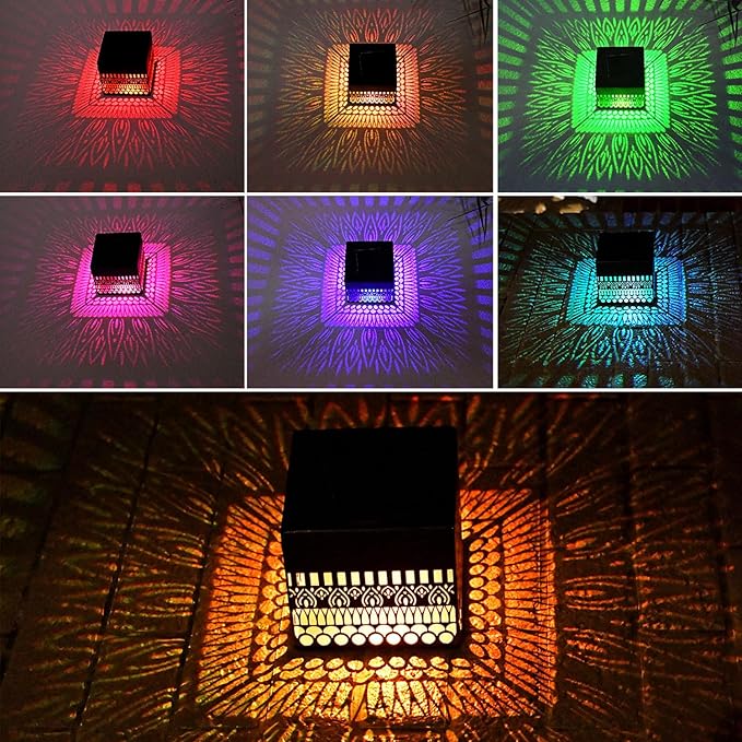 Retro Solar Table Lantern Outdoor Waterproof, Solar Projection Desk Lamp for Courtyard Metal Tabletop Light Desktop Decorative Lamp-Atmosphere Landscape Garden Light(Colorful)