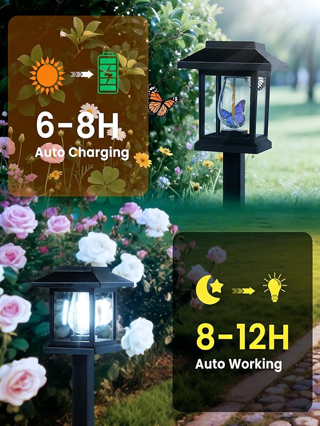 16-Pack Solar Lights Outdoor (Extra-Bright & Smart Auto On/Off), Solar Powered Garden Lights, Waterproof Solar Pathway Lights for Landscape, Path, Yard, Patio, Driveway, Walkway Decor (Cool White)
