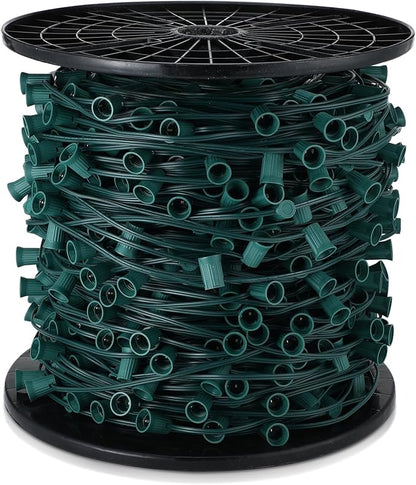 1000 ft C9/e17 Ul Listed String Light Cord Wire Spool, Christmas C9 Light Wire Stringer Strand Set for Outdoor Patio Xmas Tree Roofline, 12 Spacing, Green