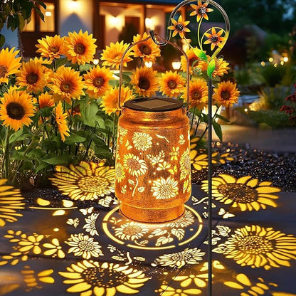 Solar Lanterns Outdoor with Shepherd Hook - Waterproof Sunflower Garden Decor, LED Hanging Lights Metal Decor for Yard, Patio, Porch, Lawn, Tabletop - Perfect Christmas Gift for Women, Mom, Grandma