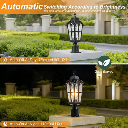 Dawn to Dusk Sensor Outdoor Post Lights Waterproof Post Light Fixture Outdoor Anti-Rust Waterproof Exterior Lamp Post Lighting for Front Door Yard Pathway Driveway Fence - 2 Pack