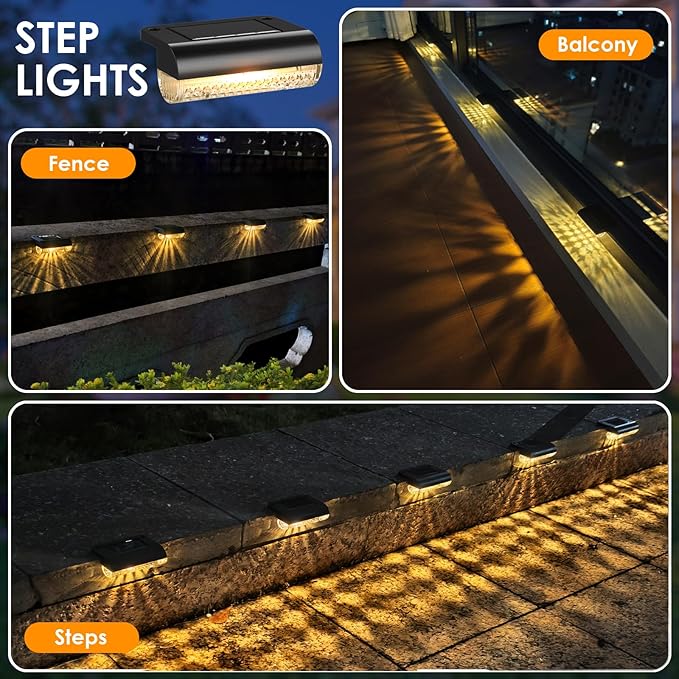 16-Pack Solar Wall Step Lights, Warm White Waterproof