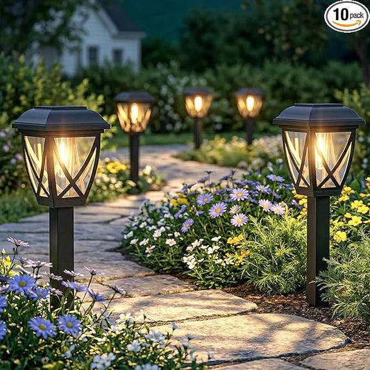 Greluna Solar Pathway Lights Outdoor 10 Pack, Auto On/Off Waterproof Solar Garden Lights, Energy Saving LED Landscape Outside Lights for Yard, Walkway, Patio & Driveway Decor