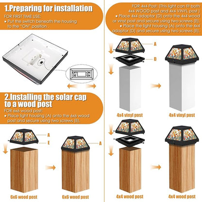 Solar Post Cap Lights - 4x4, 5x5, 6x6 Fence Post Solar Lights, Daffodils Lampshade, 15LM Bright LED, IP65 Waterproof Outdoor Post Lights for Garden, Yard, Deck, Warm White (Bird, 4)