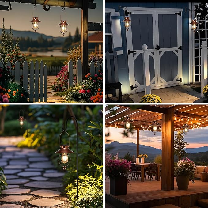 Metal Courtyard Solar Lanterns for Patio, Waterproof LED