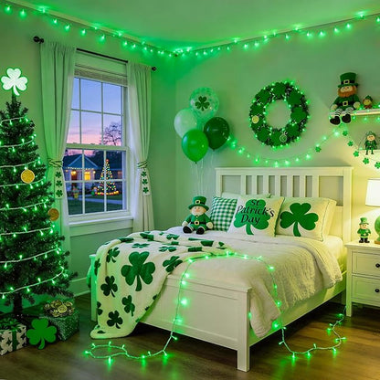 JMEXSUSS 33ft 100 LED Green Battery Operated Lights for St. Patrick's Day Decorations, Green Christmas Lights Battery Operated, St. Patrick's Day String Light Indoor Outdoor for Tree House Yard Xmas