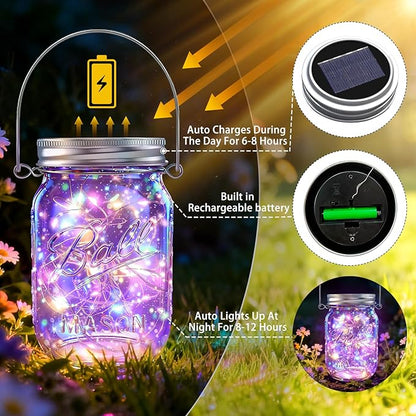 ZNYCYE Solar Mason Jar Lights, 12 Pack 30 LED Firefly Fairy String Lights, Waterproof Outdoor Solar Mason Jar Lid Lights with Hangers(NO Jars) for Patio Garden Yard Wedding Decoration - Multicolor