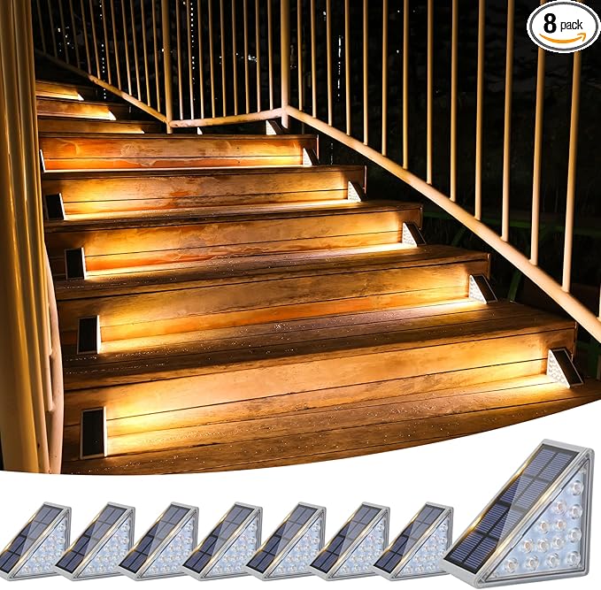 8-Pack Solar Wall Lights, Warm White LED