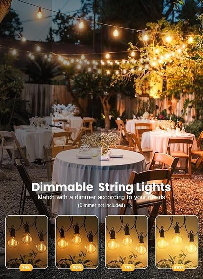 Brightown Outdoor String Lights, 25FT 12+1 G40 Bulbs Shatterproof Patio Lights, IP65 Waterproof Dimmable Hanging Connectable Globe LED Outdoor Lights for Backyard, Bistro, Porch, Deck, Balcony