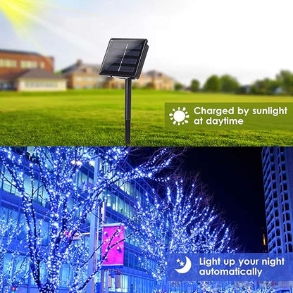 Solar String Lights Outdoor, 2-Pack 144FT 400 LED Solar Twinkle Lights for Outside Waterproof, Copper Wire 8 Lighting Modes Fairy Light for Garden Tree Party Birthday Xmas Patio Decor (Blue)
