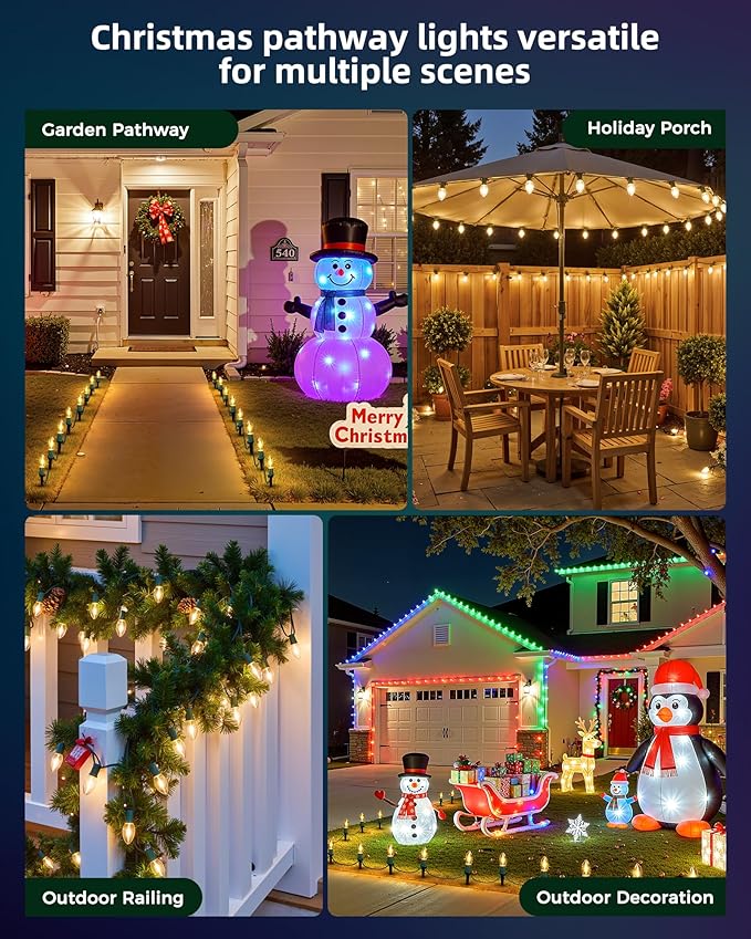 C9 Christmas Lights Outdoor, 51.4ft 40 Bulb Pathway Lights with Stakes, Warm White