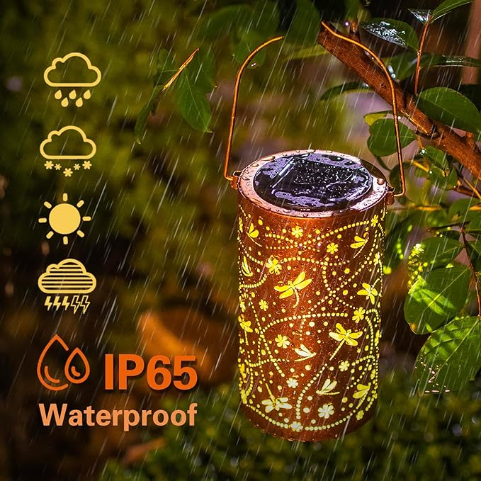 Dragonfly Solar Lanterns Outdoor Waterproof Hanging Solar Lights Dragonfly Gifts for Women Men Metal Decorative LED Lanterns for Garden Decor,Yard,Patio,Lawn,Tabletop,Pathway