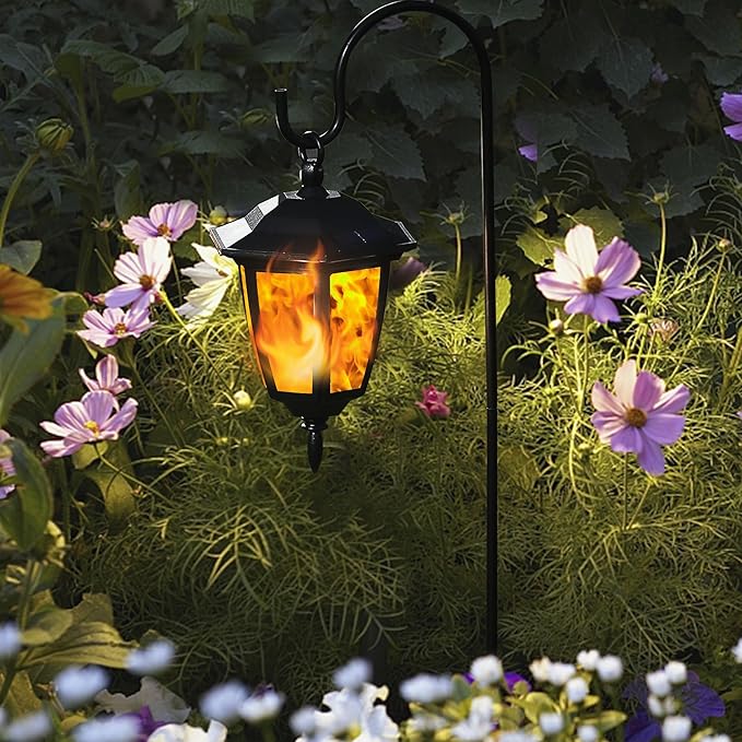 2-Pack Hanging Solar Porch Lanterns, Rustic Waterproof LED