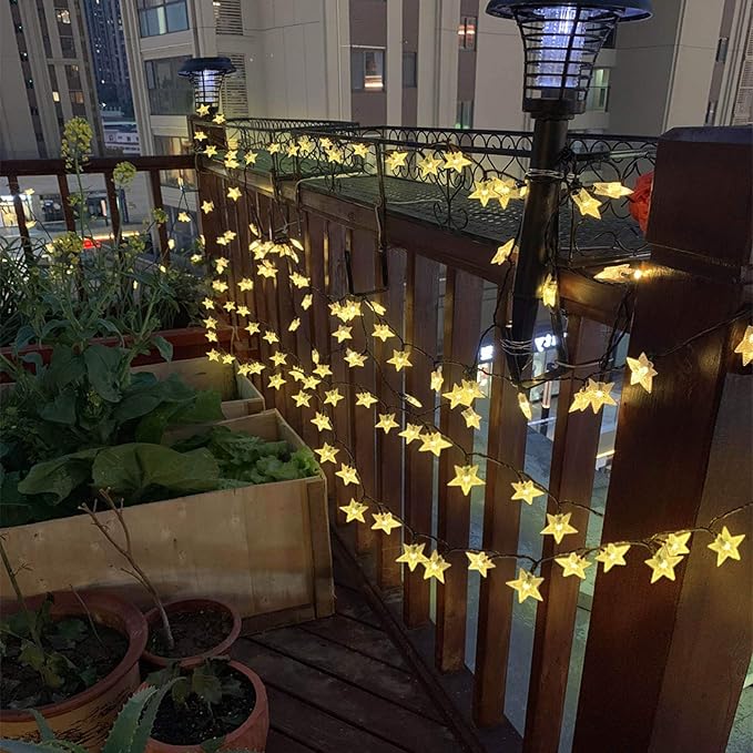 50ft 120 LED Solar Star Fairy Lights, Outdoor Decorative Solar String Lights, Waterproof Ambiance Lighting for Patio Deck,Camper,Gazebo,Girls Themed Room,Garden,Porch,Bush Decor,Warm White
