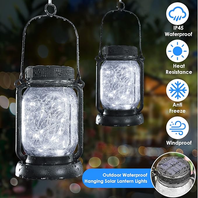 Solar Courtyard Lanterns 4-Pack, Outdoor Hanging LED Decor