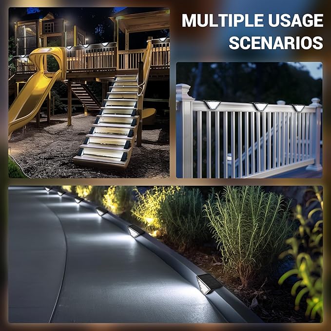 12 Pack Solar Step Lights for Outside, 24 LEDs Solar Stair Lights Waterproof IP65, Solar Deck Lights Outdoor Decor for Garden, Porch, Pathway, Patio, Fence(Cold White)