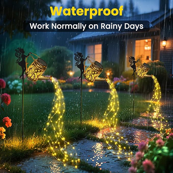 X-PREK Solar Lights Outdoor Waterproof, Fairy Solar Garden Lights Outdoor Decoration, Hummingbird Solar Watering Can Light Gardening Gifts for Mom Grandma 2 Packs