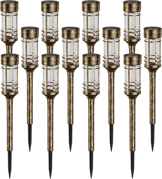 LETMY 12 Pack Brown Solar Pathway Lights Outdoor, Bright Solar Lights Outdoor Waterproof IP65, Solar Garden Lights Outdoor for Yard Walkway Driveway Landscape Garden Decor (Bronze)