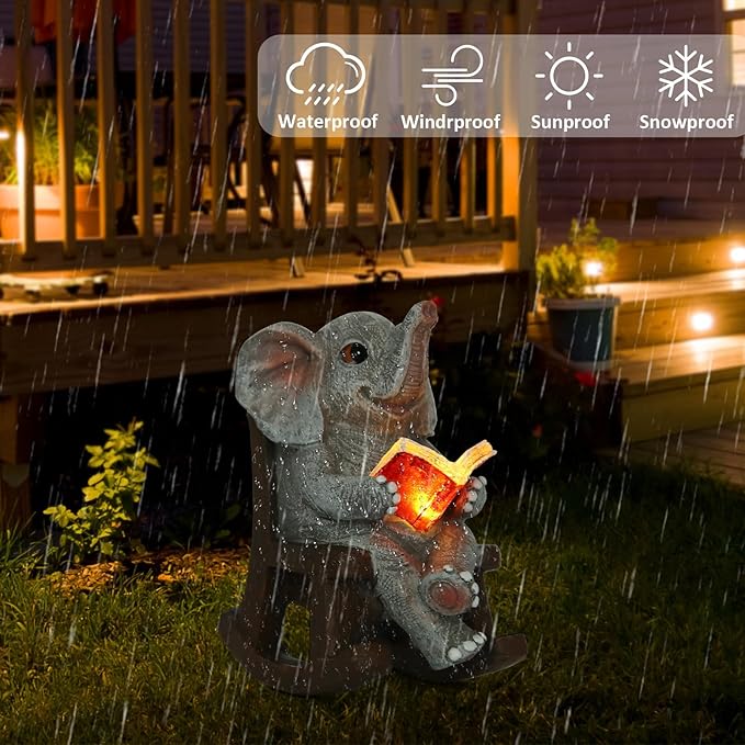 Garden Statues Elephant Outdoor Decor Lights, Lucky Miniature Elephant Statue Solar Garden Decor for Patio,Porch,Home Yard Decor Elephant Gifts for Mom,Women, 2.04"x3.34"x3.93"