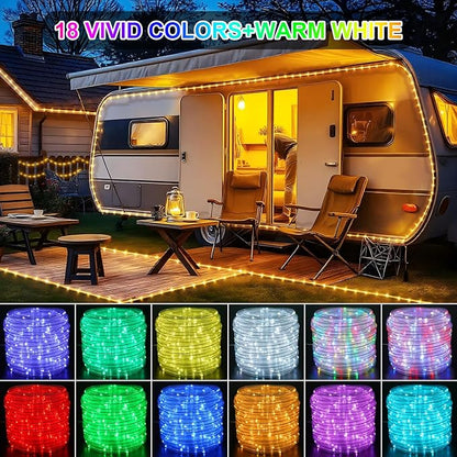33FT Rope Lights Outdoor Color Changing, Warm White Rope Lighting 100 LED String Lights Plug in with Remote, 30 Colors Rope Light for Indoor Garden Patio Camping Room Landscape Tree Christmas Décor