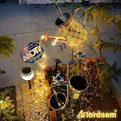 Anordsem Solar Watering Can Lights: Metal Flower Lantern Outdoor with Hook - Waterproof Garden Art Hanging Decoration for Yard Patio Lawn - Christmas Birthday Gifts for Women Mom Grandma