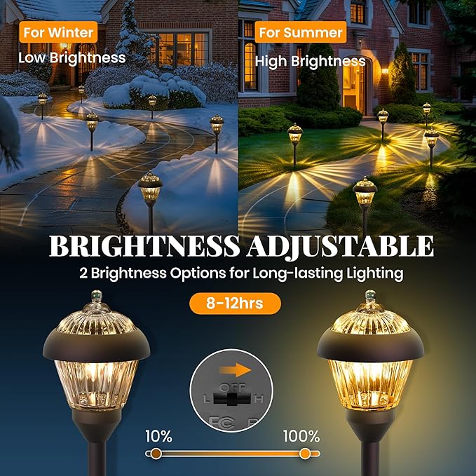 SOLPEX Solar Pathway Lights Outdoor Waterproof Solar Powered Pathway Lights - Glass & Metal Bronze Design with 2 Lighting Modes for Garden, Yard, Walkway, Driveway, Patio (4 Pack, Warm White)