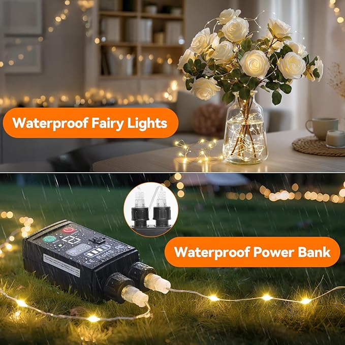 Lakumu 2-in-1 Rechargeable Fairy Lights Battery Operated, 132FT(2×66) Twinkle Lights with Remote & Timer, 400 LED String Lights for Bedroom Waterproof Outdoor Camping, Christmas Decorations Warm White