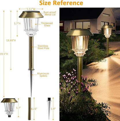 XMCOSY+ Solar Pathway Lights Outdoor - 4 Pack Auto On/Off 10-40 LM Dimmable Waterproof Outdoor Solar Lights for Yard Pathway Garden Driveway Walkway (Bronze)