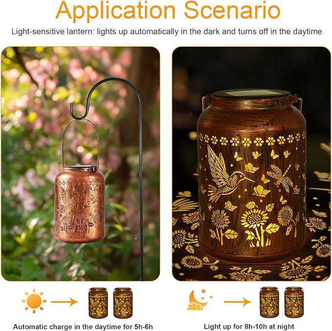 Chrismas Gifts, Hummingbird Solar Lantern Outdoor, Solar Light Outdoor Waterproof LED Decorative Garden for Lawn, Landscape, Patio, Porch Hanging Lantern Hummingbird Gifts for Women, Mom, Grandma