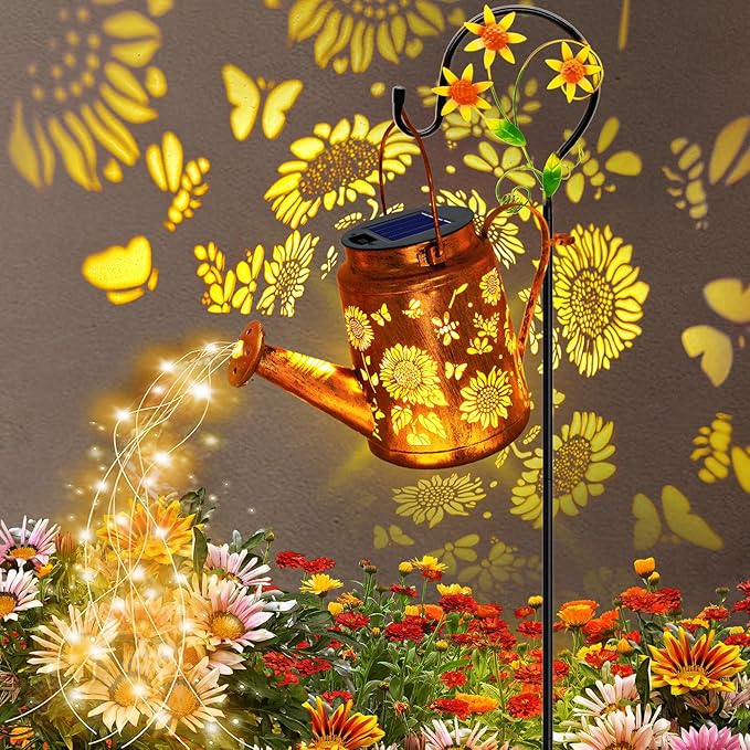 Solar Watering Can with Lights, Birthday Gifts for Mom Women Mother's Day, Outdoor Garden Decor Sunflower Solar Garden Lights for Outdoor Pathway Yard Lawn Patio, Waterproof Gardening Decorations