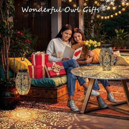 2Pack Owl Solar Outdoor Lanterns Waterproof, Large Decorative Garden Solar Lights for Table, Patio, Yard, Lawn Ornaments, Birthday Mothers' Day Gifts for Mom Dad ( Antique Bronze)