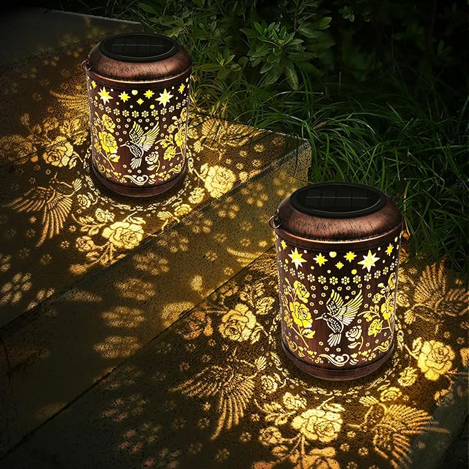 Hummingbird Solar Hanging Lanterns 2-Pack, Elegant Yard Decor